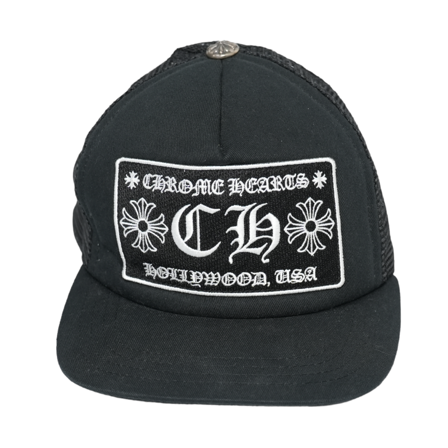 TRUCKER CAP/トラッカーキャップ CHパッチクロスボール付メッシュ帽子 ブラック